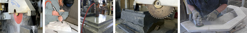 Architectural stone fabrication, stone cutting with industrial cutting tools, hand chisel and fine sanding
